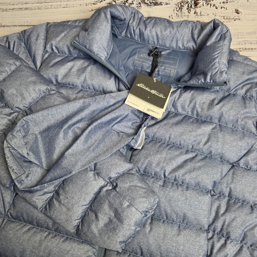 New Tags Eddie Bauer CirrusLite Down 650 Women 2X Puffer Jacket Blue Storm Repel